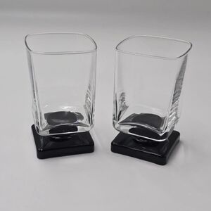 Vtg 70s Cristal D'Arques Disaronno Cocktail Glasses, Square, Black Set Of 2